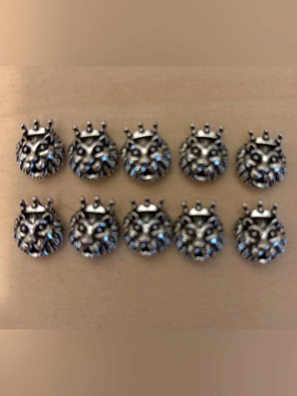 Crowned Lion Head charms/spacer beads for jewelry making — Silver Tone